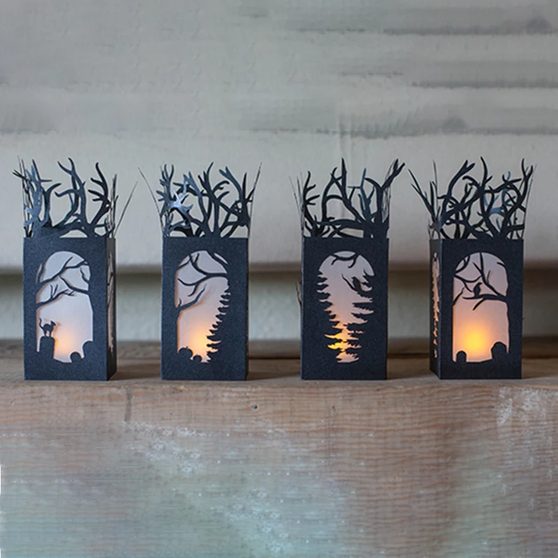 4 шаблона для Хэллоуина формы изготовления открыток Скрапбукинг штампы