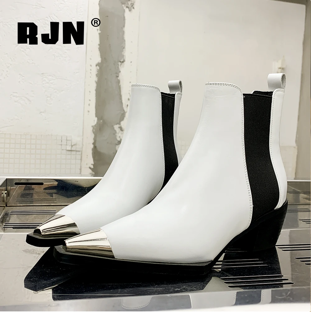 Женские ботильоны из натуральной кожи с острым носком и квадратным толстым