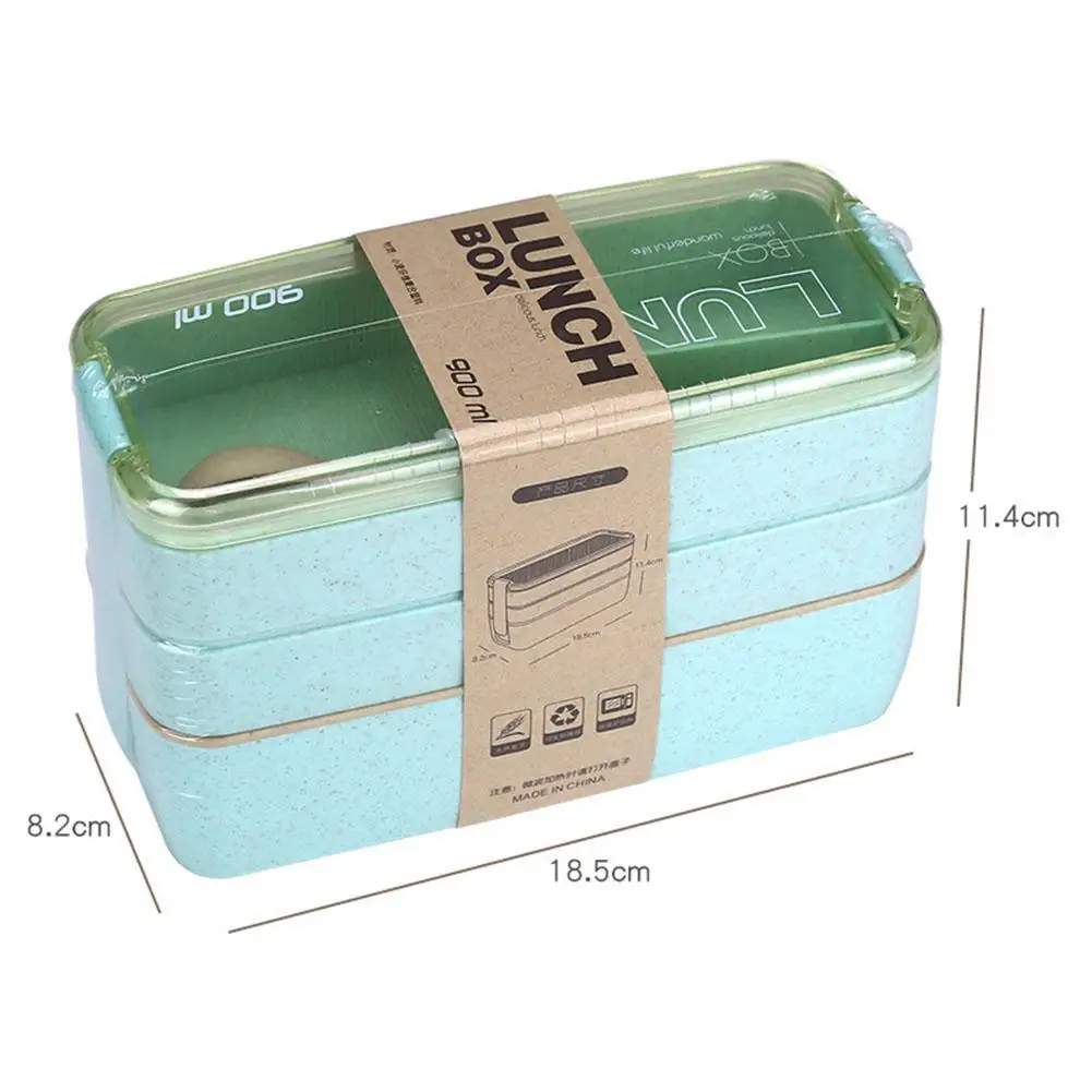 

800-1000Ml Healthy Material Lunch Box 3 Layer Wheat Bento Boxes Dinnerware Food Straw Container Lunch Box Microwave Storage I5L0