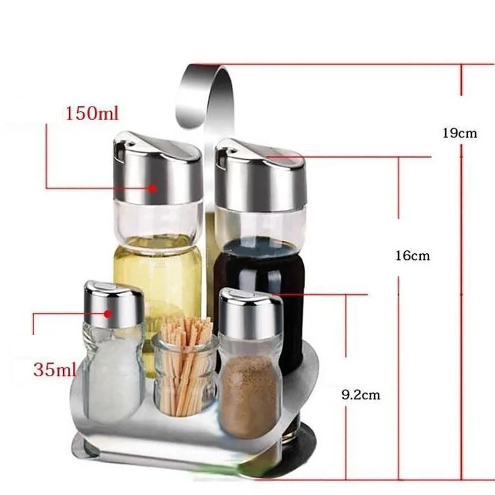 New Arrival 5Pcs Kitchen Glass Spices Bottles Toothpick Holder Seasoning Storage Rack Set | Дом и сад