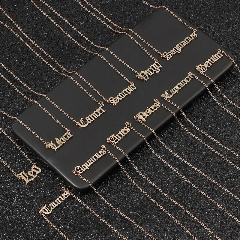 

Alloy English Letter Necklaces Jewelry for Women Fashion Zodiac Alphabet Necklace Creativity European Girls Twelve Constellation