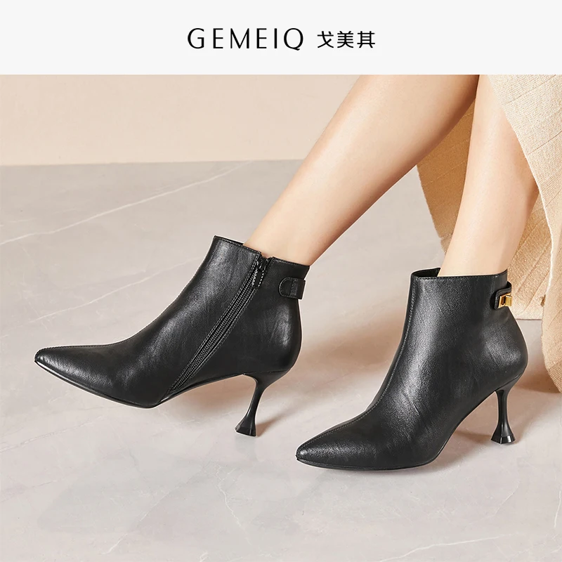 GEMEIQ/женские ботинки Новинка зимние теплые полусапожки с боковой молнией женская