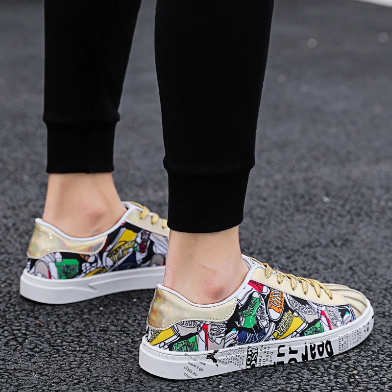 Fashion Graffiti Printed Golden Superstar Skate Sneakers Men Women Size 36-46 Classic Low Falt Glitter Shell Shoes Trainers Men