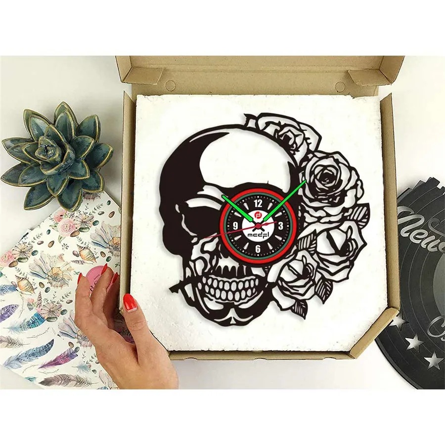 Домашний Декор череп современный дизайн 3D Виниловые бесшумные настенные часы