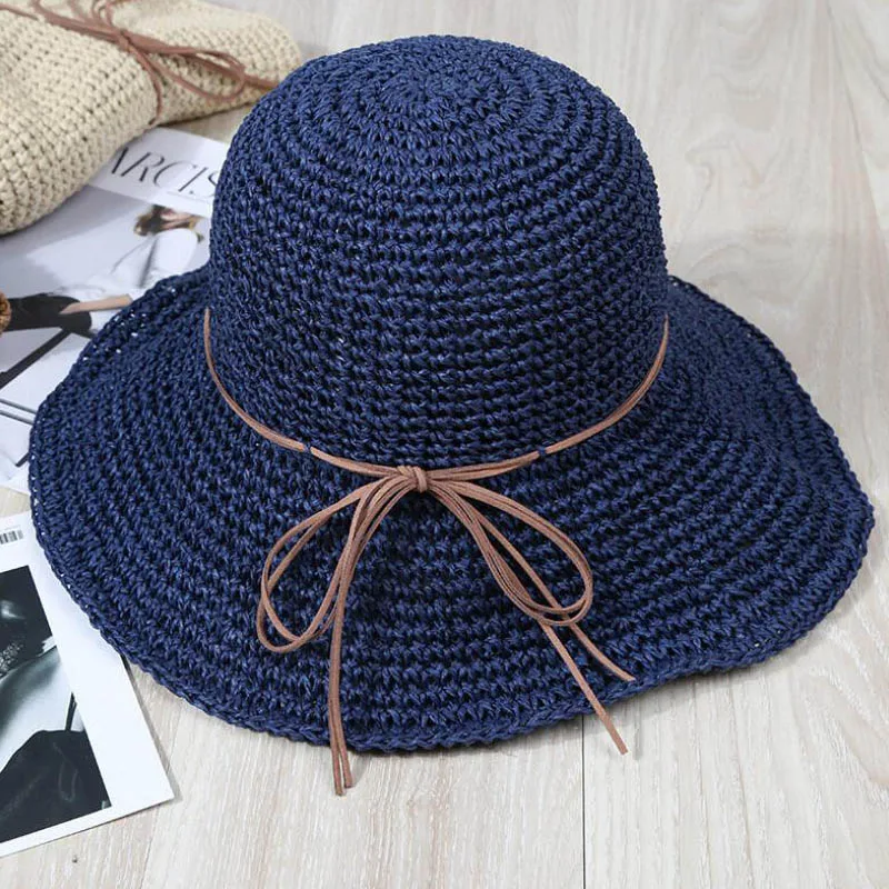 

Doitbest simple Women Straw Hats Summer Sun Hats for Women Lady folding bow Beach Hats adults Female sunscreen cap