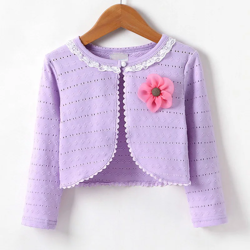 Purple Children's Clothes Autumn Coat for Baby Girl Solid Color Casual Concise Sweet Cute Flower Decor Jackets 0-5T Baby Girl Clothes - Color: Purple