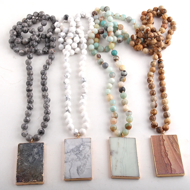 RH модные богемные Этнические украшения натуральные камни длинные узелковые