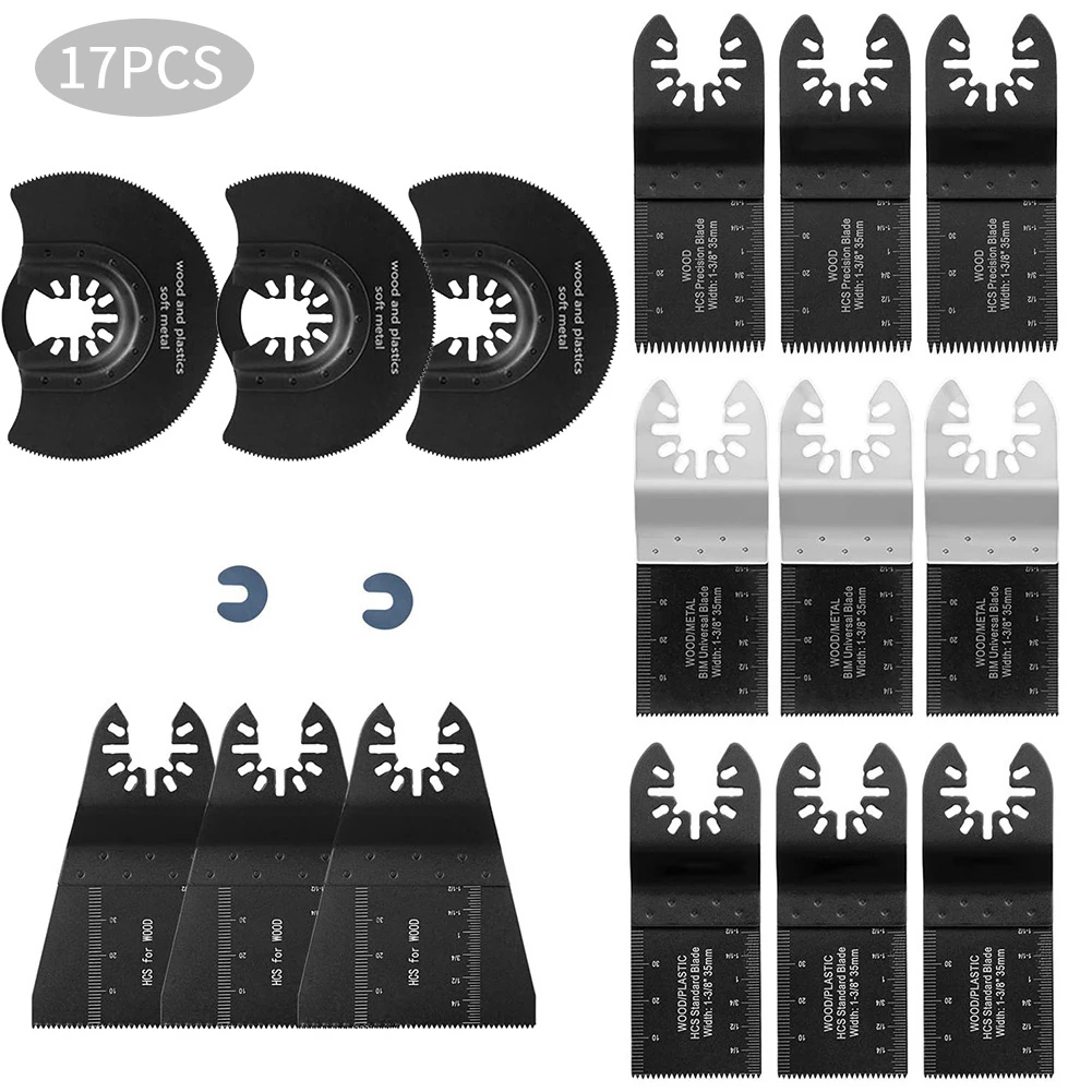 17pcs Metal Cutting Saw Blade Oscillating Saw Blades MultiTool Oscillating Saw Blades For Renovator Power Wood Cutting Tool Bits 10pcs 34mm blades multitool saw blade oscillating cutting wood tools for power reciprocating hand tools set saw blades set