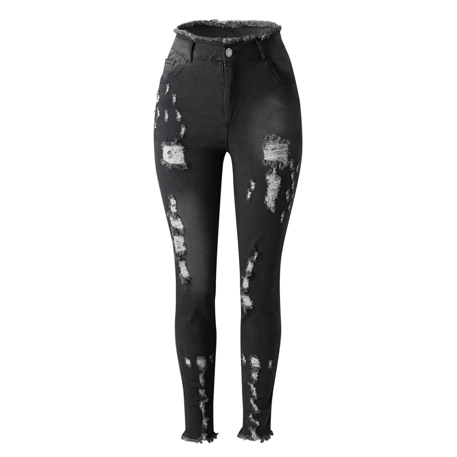 Женские модные джинсовые брюки повседневные однотонные облегающие рваные