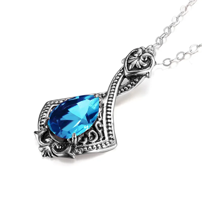 Настоящее серебро 925 Подвеска с голубым топазом классический капли воды
