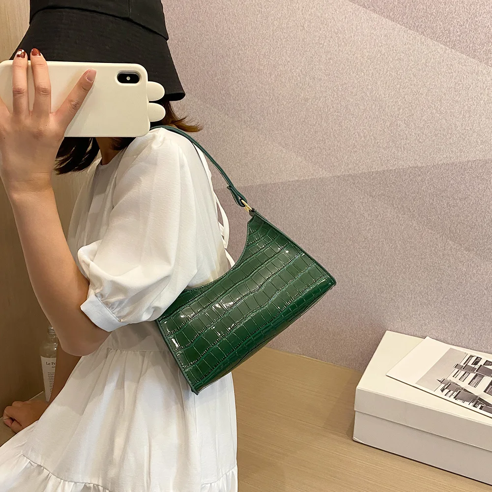 

Alligator Pattern Women Handbag PU Leather Vintage Underarm Bag Fashion Design Girls Shoulder Bag Solid Female Daily Travel Tote