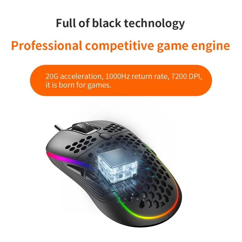

8 Buttons Ergonomic Optical 7200 DPI Honeycomb Wired USB Mouse Hollow-out Mice