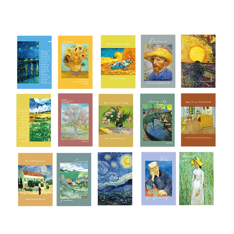 

15 Famous Paintings Ins Nordic Decorative Cards Wall Bedroom Postcard Photo Frame Painting Wall Stickers Decorative Cards