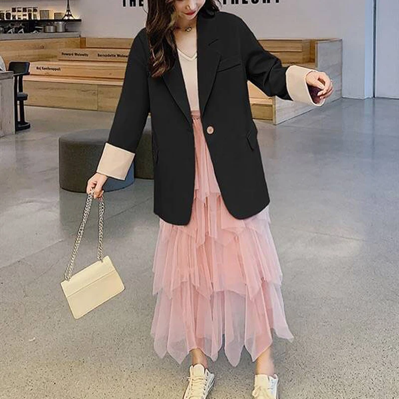 

HStar 2020 spring women solid single botton blazer office lady elegant notched jackets female pocket street coats
