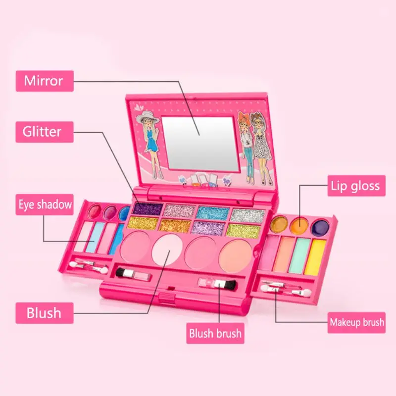 

C5AA Safe Non Toxic Children Girl Princess Makeup Set Eyeshadow Lipstick Palette Box Kit Pretend Play Toy