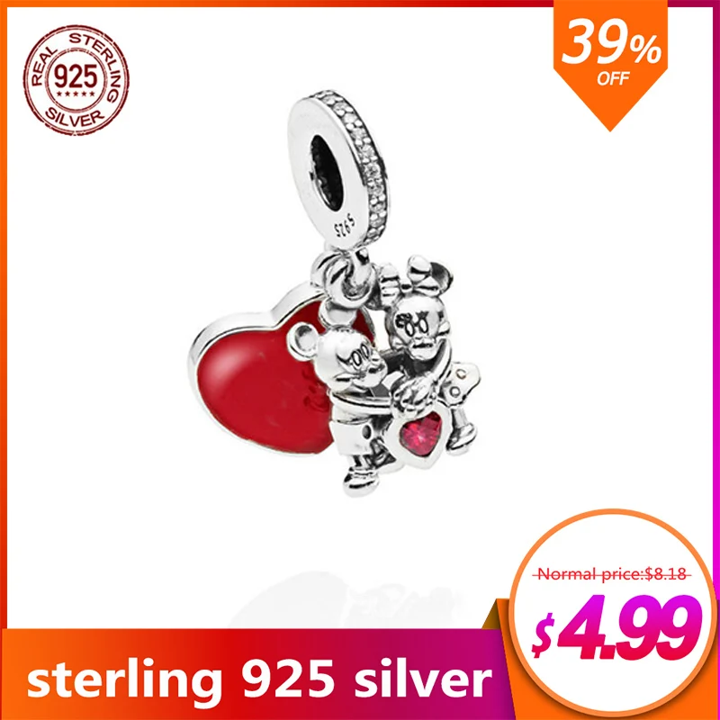 Серебряные бусины 925 пробы Шарм Подходит оригинальный браслет Pandora любовь сердце