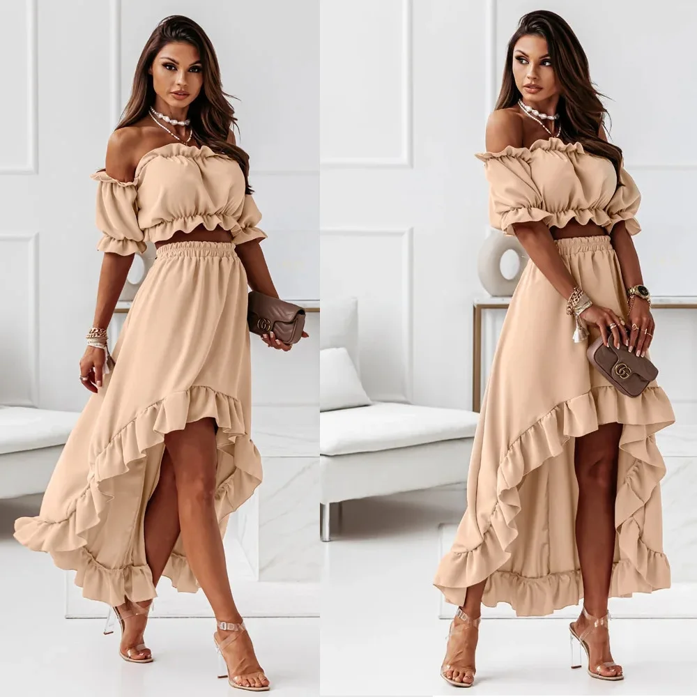 

2pcs Dress Set For Women Solid Short Sleeve Top And Slim Fit Long Skirts Sexy Hip Dress Lady Casual Matching Set