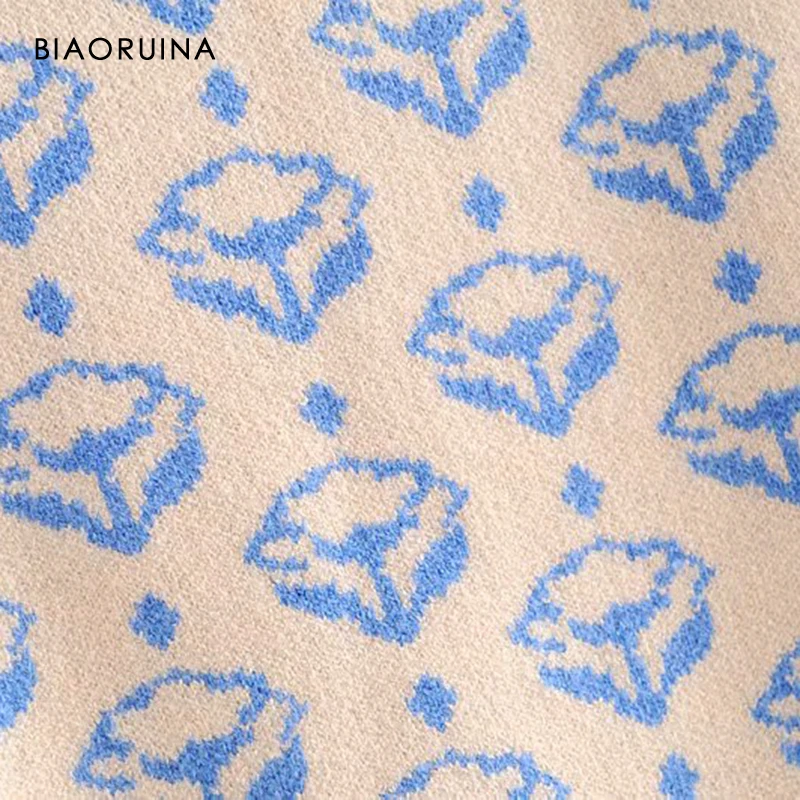 BIAORUINA, Женский жаккардовый Повседневный вязаный комплект из двух предметов с рисунком, базовый свитер, пуловер+ модная прямая вязаная юбка