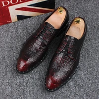 2021 four seasons plush crocodile business dress shoes mens pointed lace up leather british casual shoes