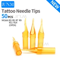 50pcs disposable sterilized tattoo tips golden color r3 r5 r7 r9 r11 r14 round tips for tattoo needles machine