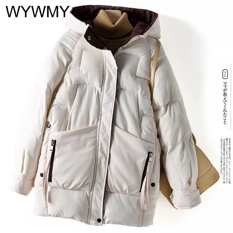 WYWMY Winter Thicken Hooded Down Jacket Women's Long Warm Padded Parka For Women Winter Cotton Coat Female Outwear