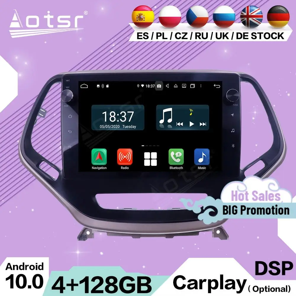 

128G 2 Din Carplay Мультимедиа Стерео Android для JEEP Cherokee 2014 2015 2016 2017 2018 GPS-навигация Радио приемник головное устройство