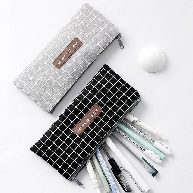 1pcs Grid Solid Kawaii Pencil Bag for Girl Kids Gift Canvas Pen Bags Cute School Case Stationery | Канцтовары для офиса и дома