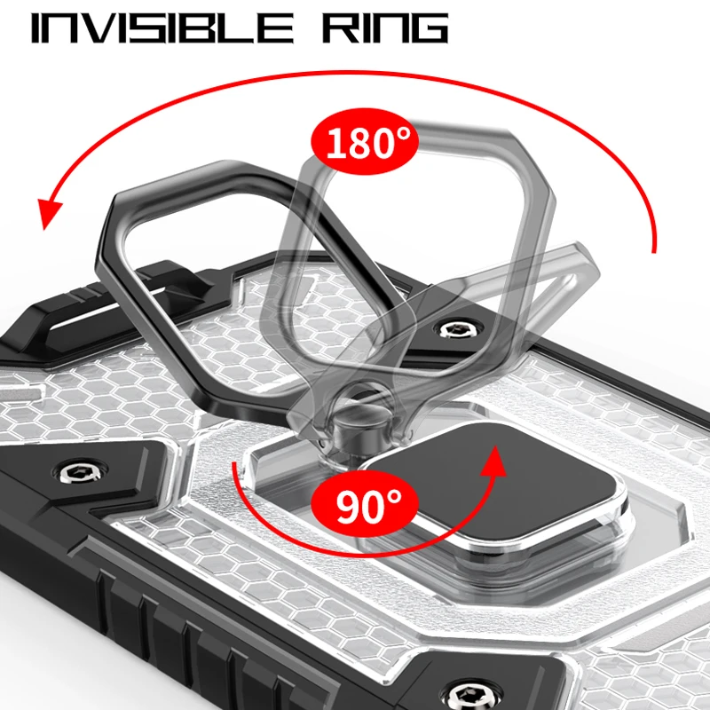 KEYSION Shockproof Armor Case for Xiaomi POCO F3 5G M3 Pro 5G M2 Transparent Ring Stand Phone Back Cover for POCO X3 NFC X3 Pro