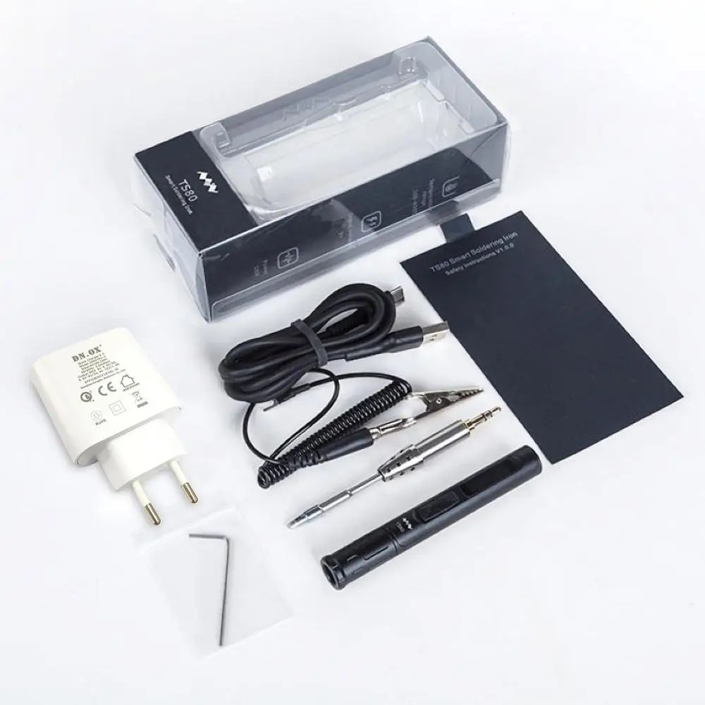 With charger TS80 Мини Портативный цифровой электрический паяльник Регулируемая температура паяльная станция OLED дисплей usb Тип C Мощность QC3.0 - Цвет: With charger