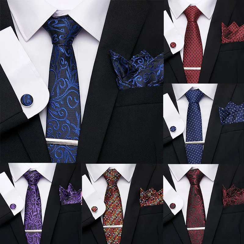 Мужской галстук в полоску 7 5 см 100% шелковый зажим носовой платок набор галстуков
