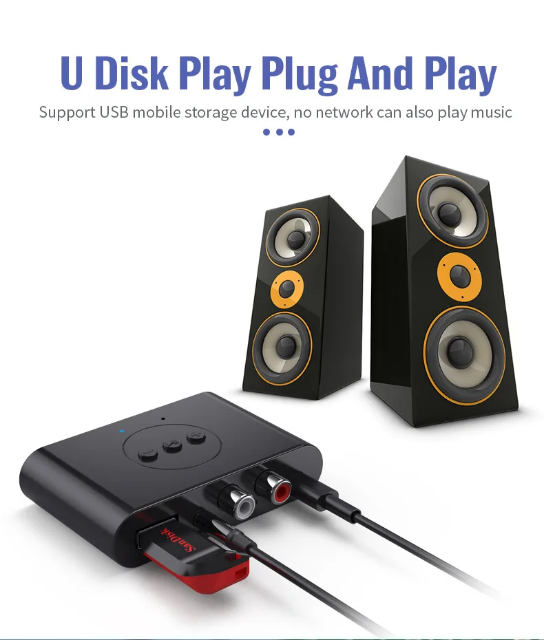 Приемник Bluetooth 5 0 U-диск RCA 3 мм AUX-разъем стерео беспроводной адаптер с микрофоном