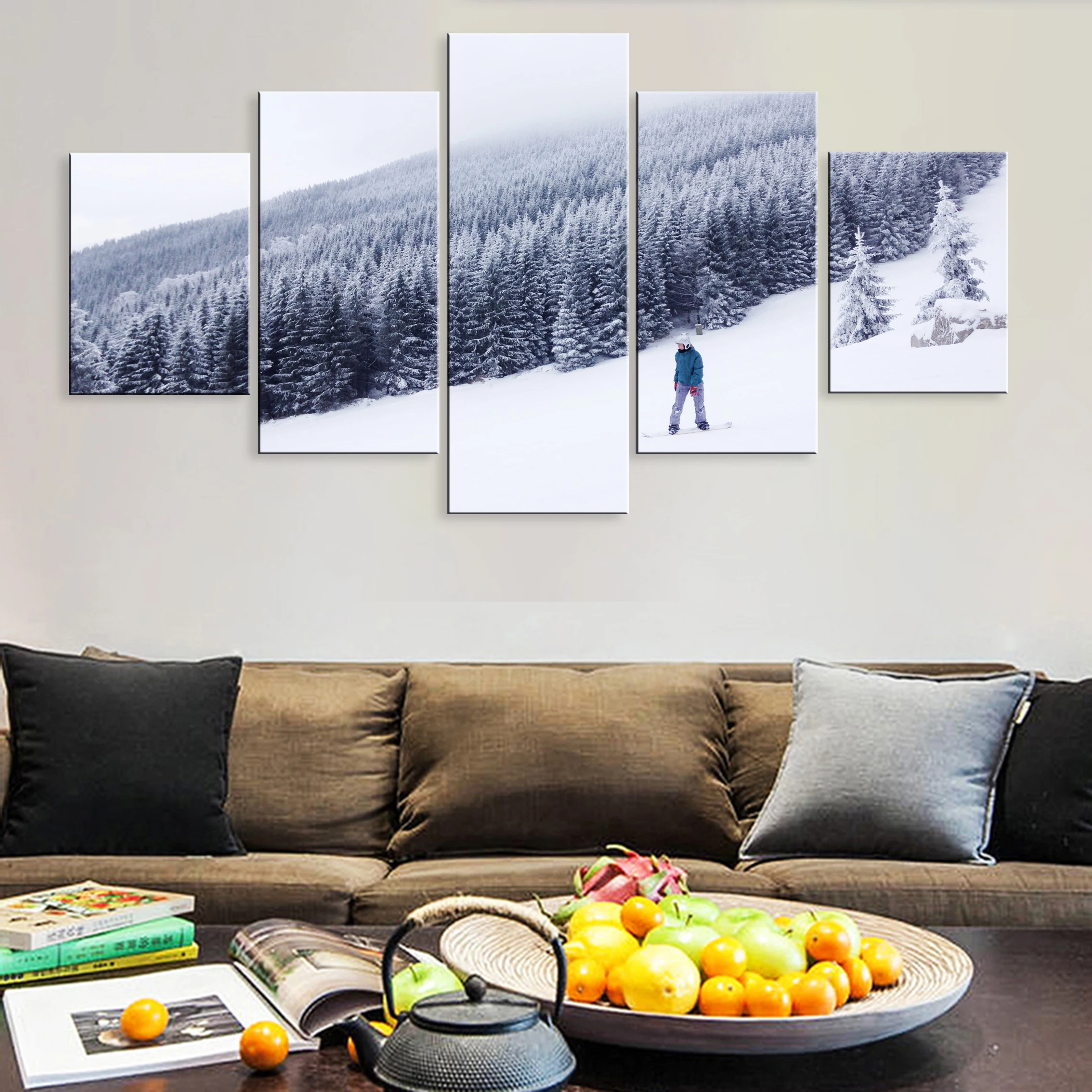 

Hd Printed Skiing Sport Snow Mountain 5 Pieces Artwork Modular Poster Painting Canvas For Living Room Home Decor Framework