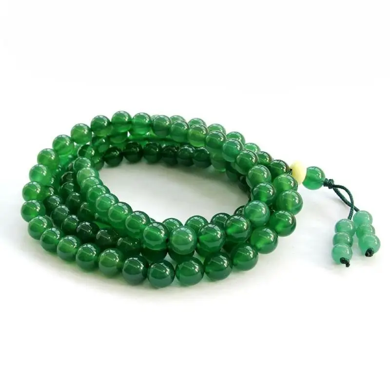 

Green Agate Gem Tibet Buddhist 108 Prayer Beads Mala Necklace--8mm