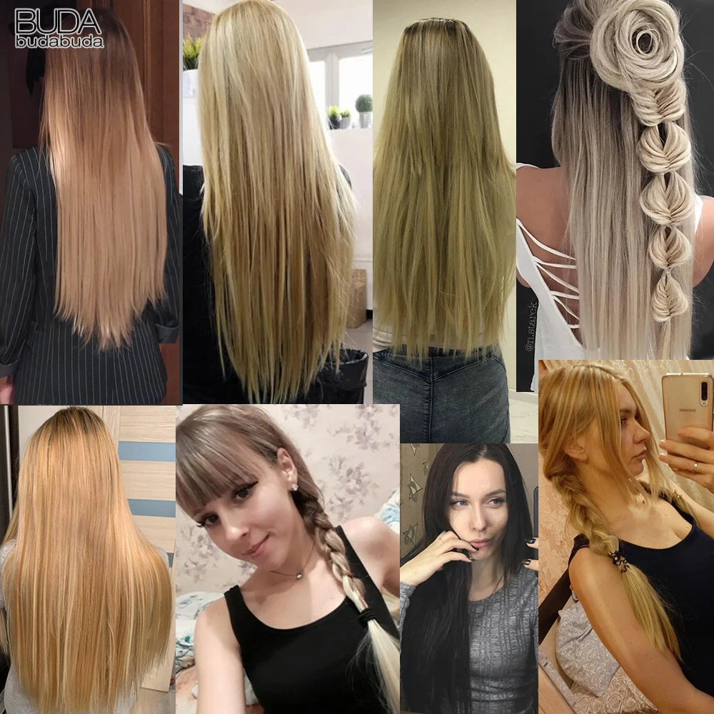 22 Inch Synthetic Hair Piece 16 Clip In Hair Extension Long Straight Natural Black Ombre Red Blue 7 Pcs/Set 16 Clips For Women