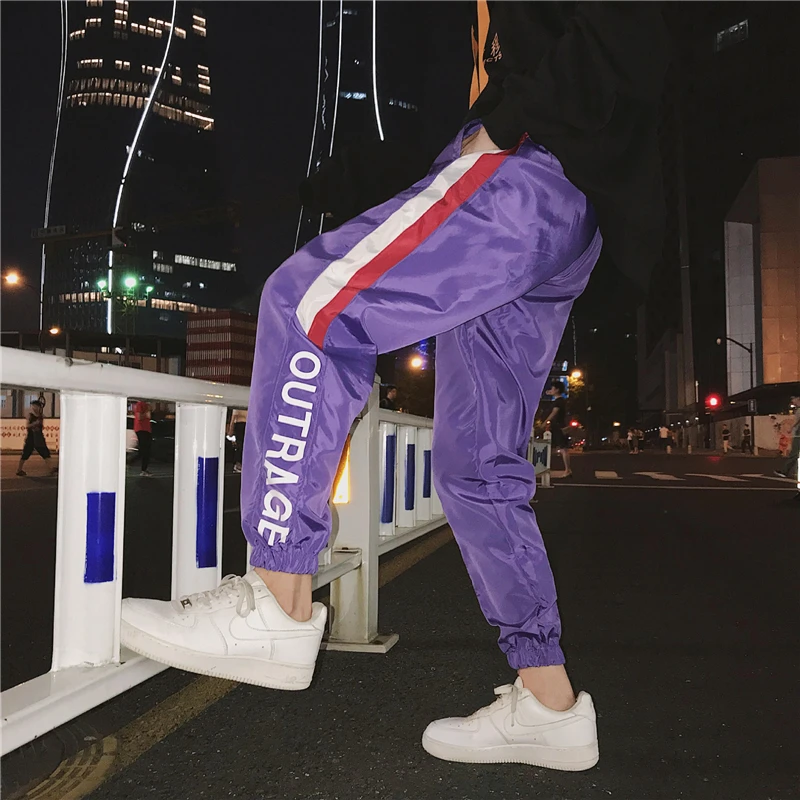 

Мужские уличные Светоотражающие Брюки для бега, мужские корейские модные спортивные штаны в стиле хип-хоп, пара полосатых брюк 3XL