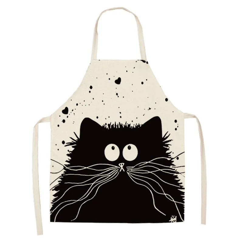 A4 1Pcs Kitchen Apron Funny Dog Bulldog Cat Printed Sleeveless Cotton Linen Aprons for Men Women Home Cleaning Tools 68*49cm - Цвет: A4