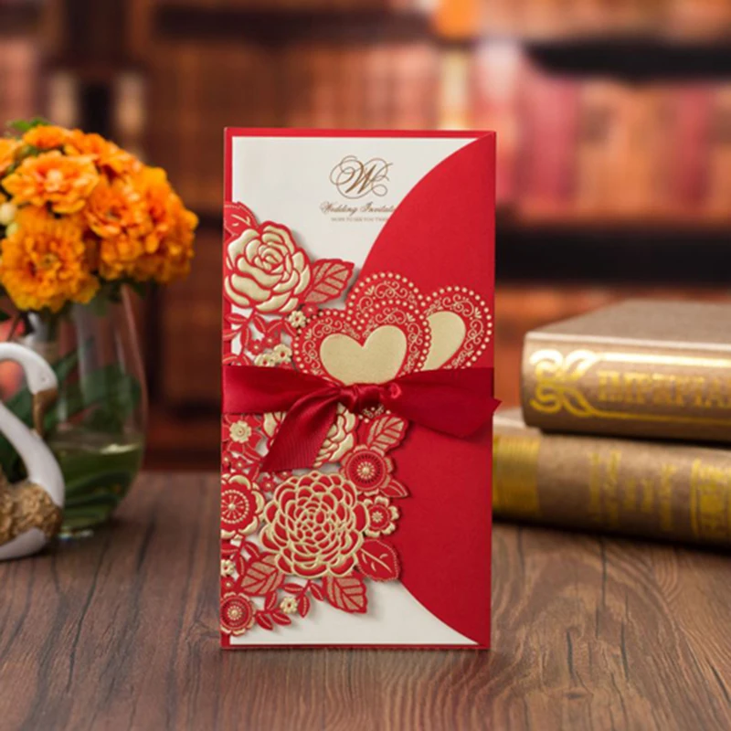 Пригласительная открытка в форме сердца с лазерной резкой 1 шт. | Дом и сад