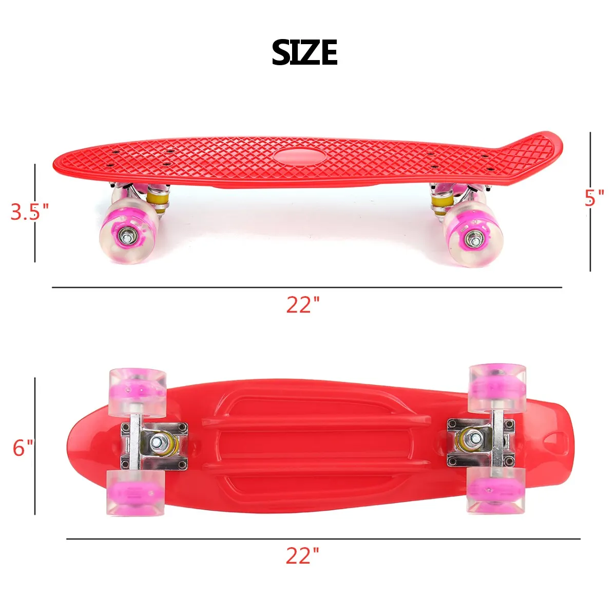 

22in Retro Skate Board Flashing Light Mini Skateboard Plastic Longboard Four-wheel Fishboard Street Outdoor Sports For Girl Boy