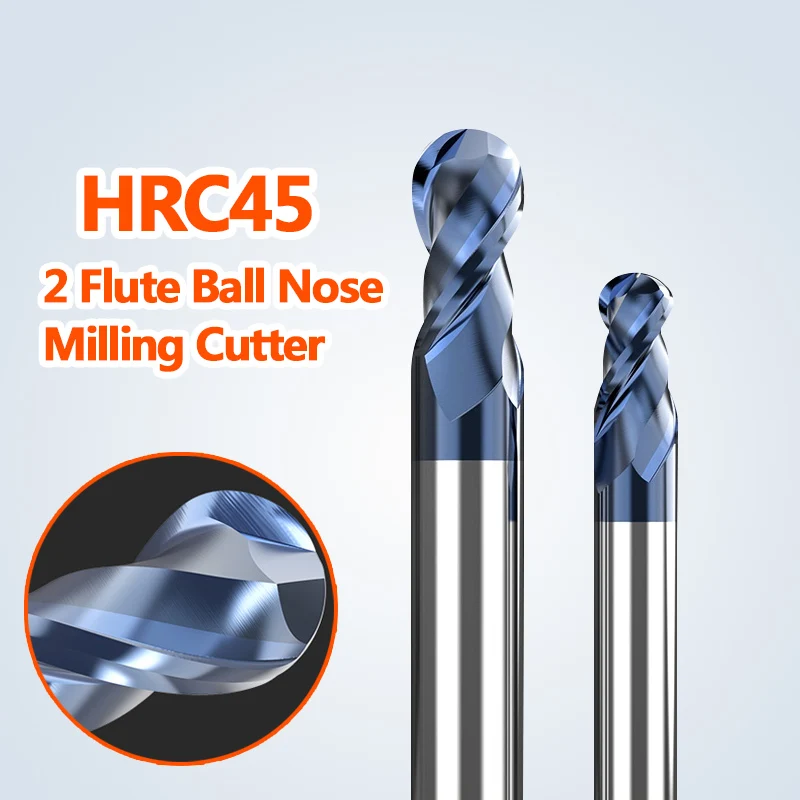 

HRC45 2 Flute Carbide End Mill TiSiN Nano Coated Tungsten Steel R0.5-R6mm Ball Nose Milling cutter CNC Machining Center Tool
