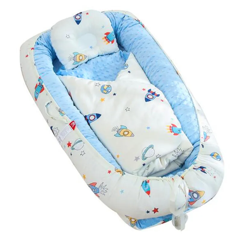 Soft Cotton Baby Bed With Pillow Portable Baby Nest Crib Travel Bed Infant Cradle Washable Baby Bed