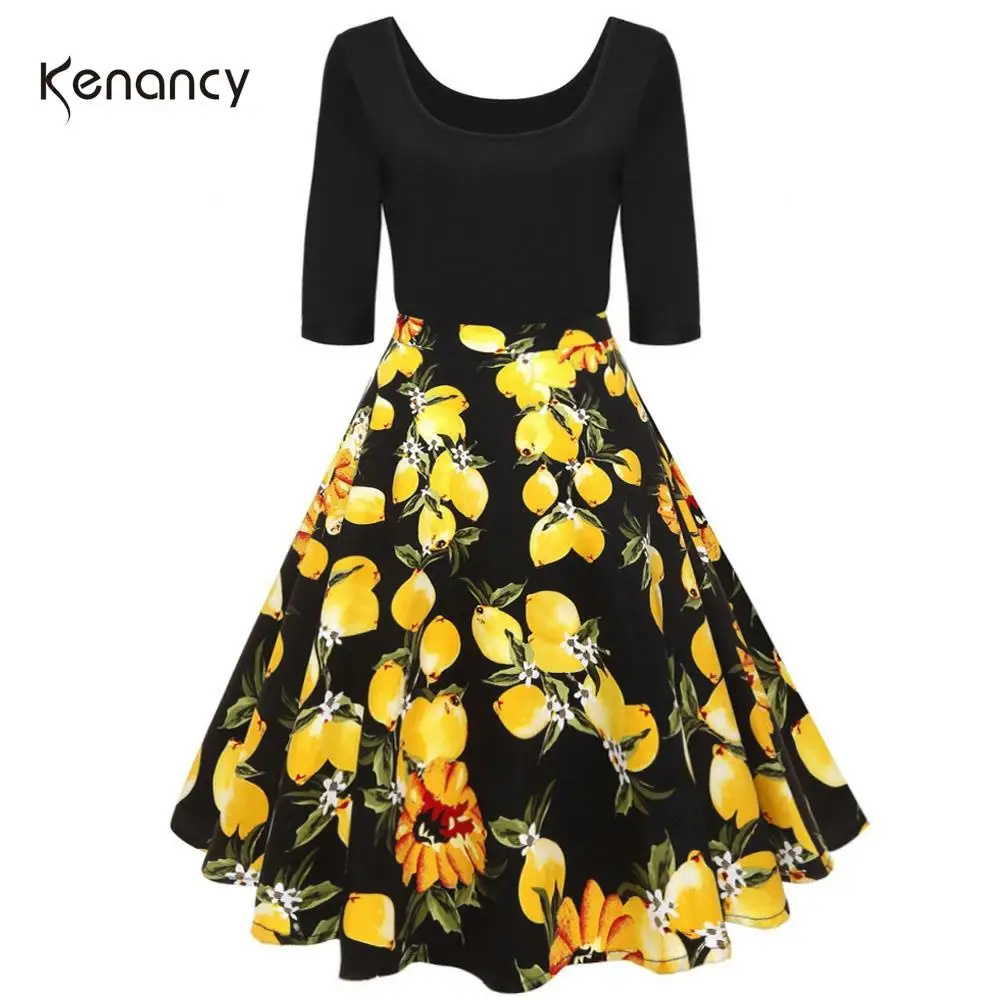 Женское винтажное платье Kenancy Повседневное туника с принтом лимона на весну лето