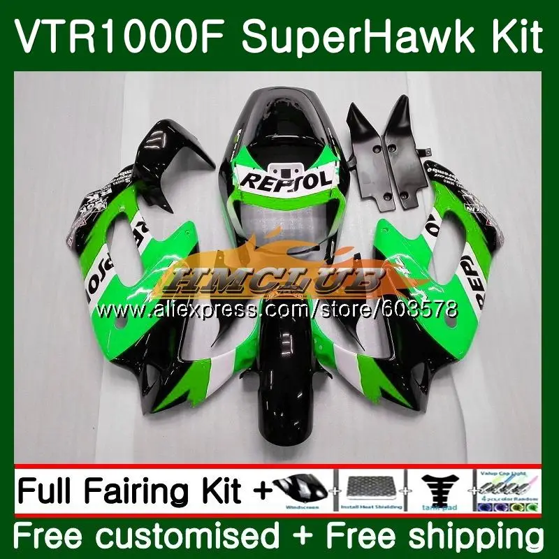 Корпус для HONDA SuperHawk VTR1000F 1997 2005 Repsol зеленый 86CL. 73 VTR1000 F VTR 1000 1000F 97 98 99 00 01 02 03 04 05