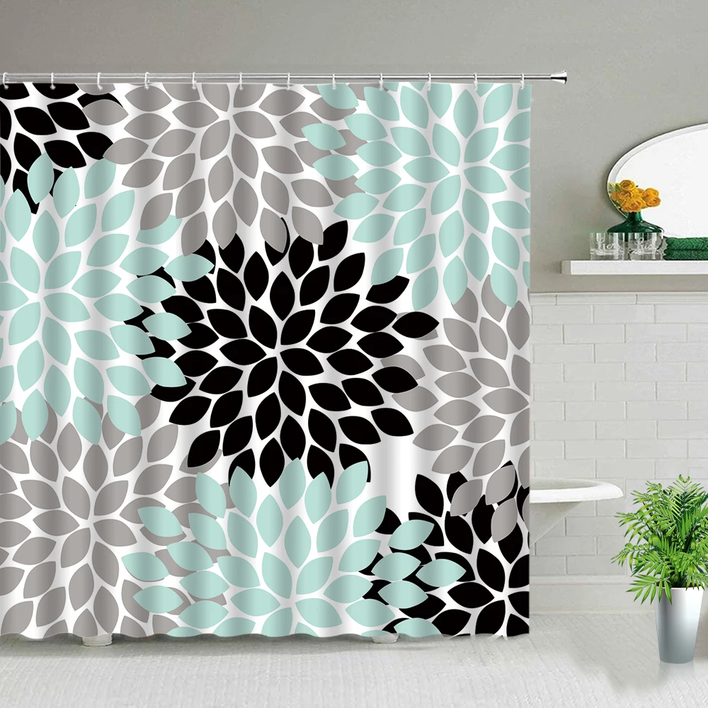 

Занавеска для душа с цветочным принтом, водонепроницаемая ткань с крючком, декор для ванной комнаты, богемный цветочный пейзаж, s