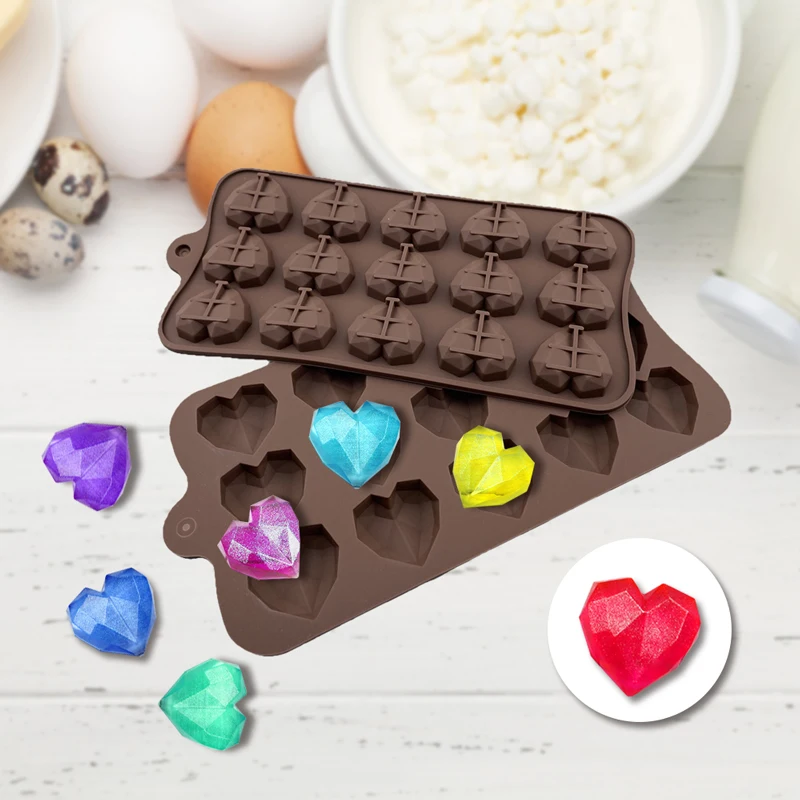 

Heart Shaped 8/15 Cavity Diamond Chocolate Silicone Mold DIY Candy Pudding Cake Decoration Dessert Mold Baking Tool Accessories