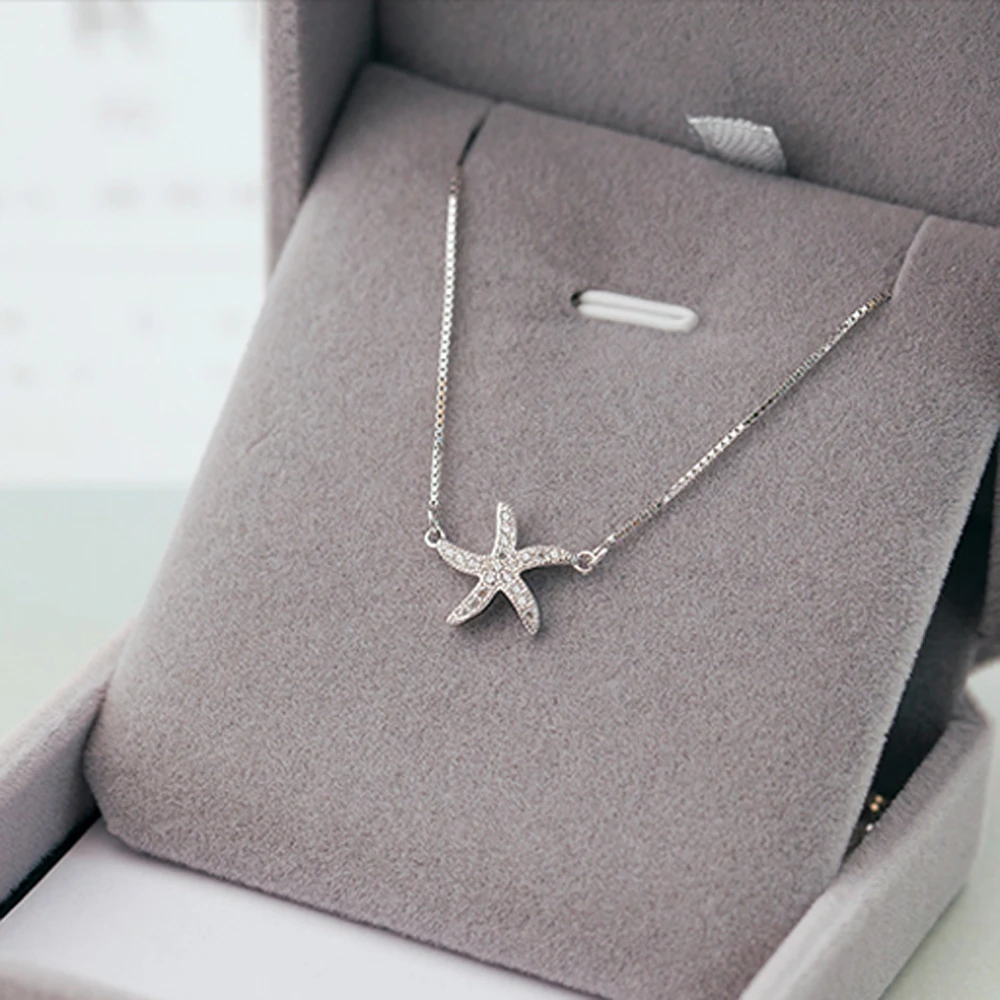 New girls 925 sterling silver necklace starfish pendant short solid clavicle chain jewelry girl present | Украшения и аксессуары