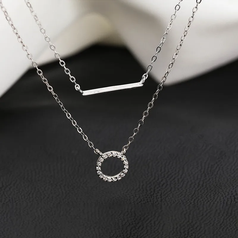 

925 Sterling Silver Double Layer Pendent Necklace Creative Elegant Link Chain Wedding Jewelry For Women dz623
