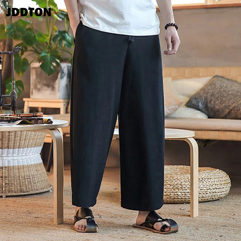 JDDTON мужские широкие брюки хлопковые и льняные Модные шаровары однотонные Harajuku