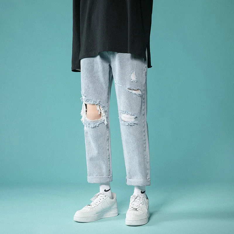 

New 2021 autumn shorts men's casual pants holed jeans Capris large cotton pants n3001 P40