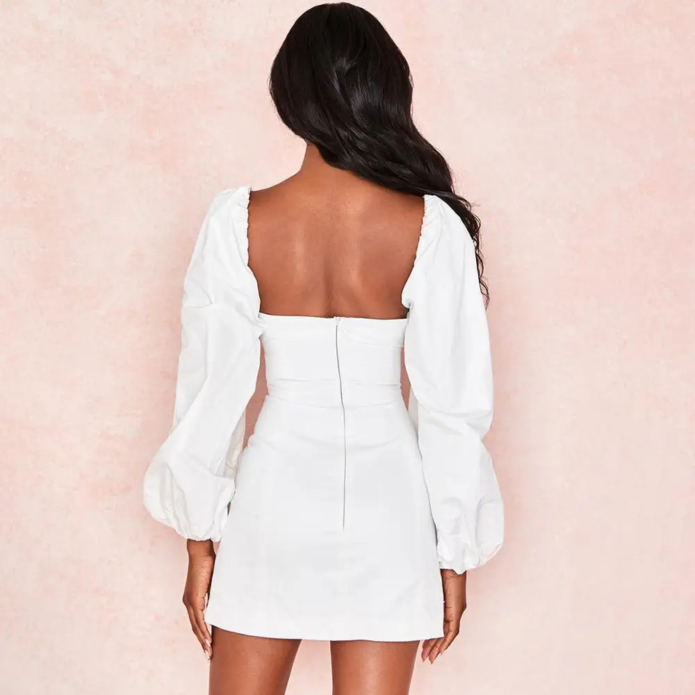 Винтаж с v-образным вырезом платье рукавами-фонариками и яркой Для женщин 2019