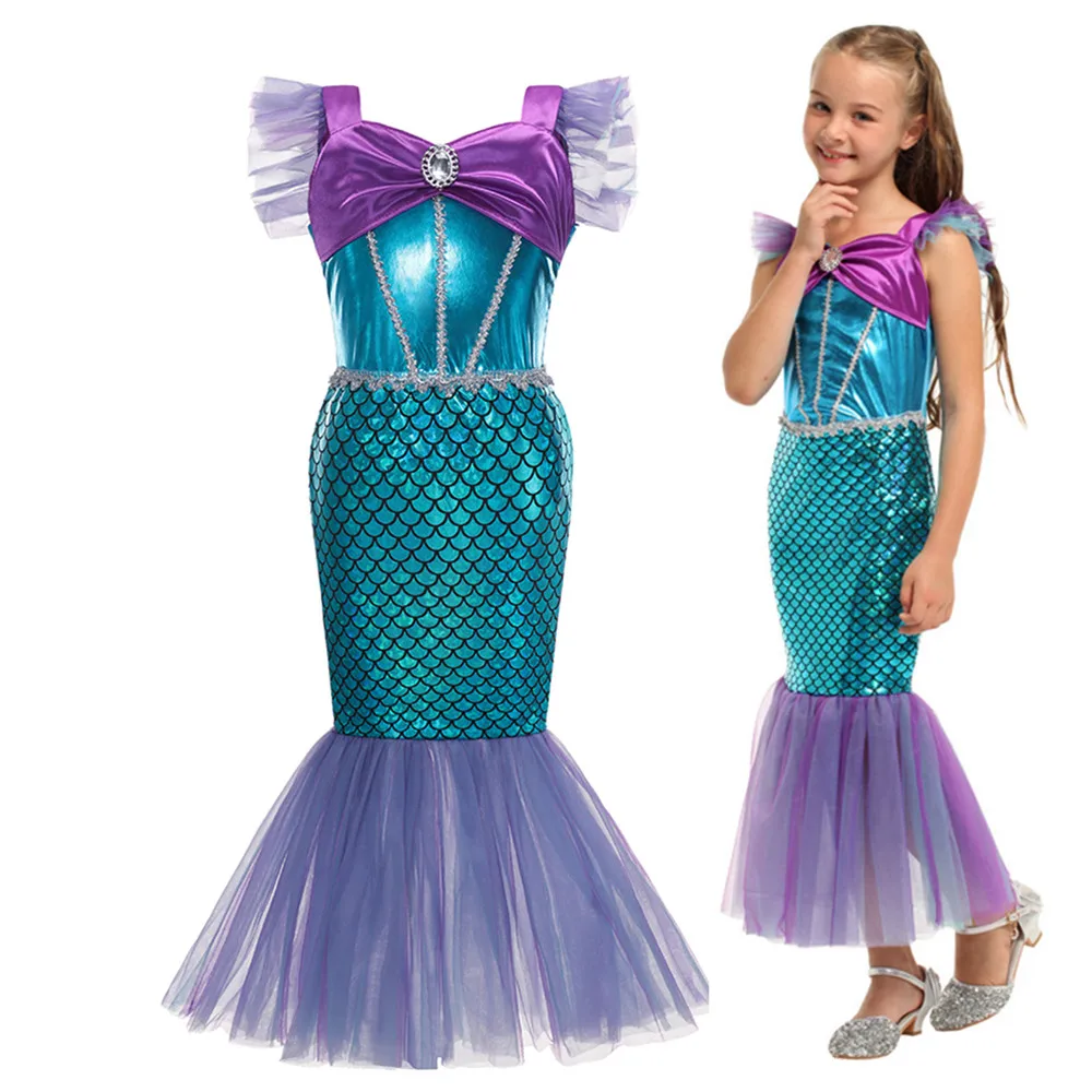 Little Mermaid Ariel Princess Girl Dress Cosplay Costumes For Baby Girl Mermaid Dress Up Sets Children Birthday Party Clothing baby dresses for wedding